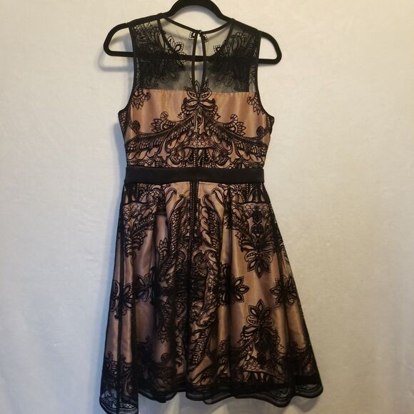 Roz & Ali 6 Dress Copper Black Mesh Overlay Floral Velevet Flocked Party Holiday - Picture 4 of 8